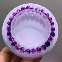 Natural Super 7 Seven Purple Rutilated Quartz Bracelet Woman Men 7.2mm Clear Round Beads Super Seven 7 AAAAAA