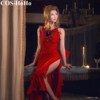 COS-HoHo Anime Game Final Fantasy 7 Remake Aerith Gainsborough Red Dress Sexy Uniform Cosplay Costume Halloween Party Outfit