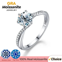 1CT D Color Moissanite Ring for Women |   925 Sterling Silver |   6-Prong Twisted Band Engagement Ri