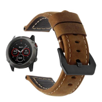 For Fenix 7X 26mm Genuine Leather Watch Band Strap for Garmin Fenix 6X/6X pro/3/3 HR/Quatix 3/ TACTIX DELTA/Fenix 5X/5X Plus