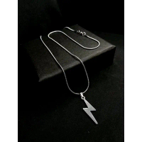 Kalung bulat titanium liontin petir warna silver