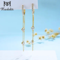 Kuololit 18K 14K 10K Yellow Gold Drop Chain Earrings for Women Moissanite Solitaire Bezel Set Earring for Engagement Wedding