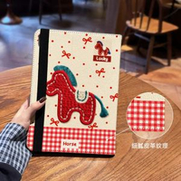 新年創意刺繡小馬ipad保護殼適用蘋果平板第九代書本保護套全包