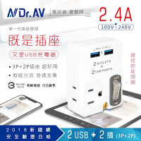 [加購]【N Dr.AV聖岡科技】TNT-60U 2USB+2插節能分接插座/USB/充電器/分接器/充電頭/壁插/新版安規