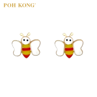 POH KONG 916/22K Yellow Gold Butterfly With Red Yellow Enamel Stud Earring