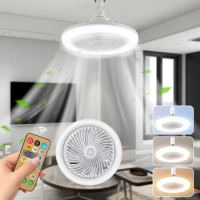 AC85-265V LED Fan Ceiling Light 3 Speed Mode E27 LED Lamp Remote Control for Living Room Bedroom Fan and Lamp 2-in-1 Dimmable
