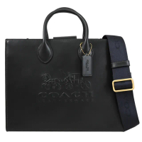 【COACH】ACE TOTE 經典立體馬車LOGO皮革手提包商務包兩用包(黑)