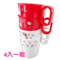 小禮堂 Hello Kitty 日製 塑膠 水杯組 單耳 漱口杯 派對杯 300ml (4入 紅白 愛心)