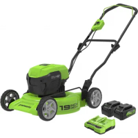 Greenworks 48V (2 x 24V) 19" Brushless Cordless (Push) Lawn Mower (125 Compatible Tools), (2) 4.0Ah Batteries and Dual Port Rap