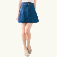 A字裙--時尚高腰排釦設計簡潔臀部A字牛仔短裙(藍M-5L)-Q117眼圈熊中大尺碼
