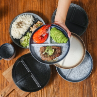 日式餐具三格分餐盤家用陶瓷減脂分隔分格盤壹人食早餐盤碟子套裝