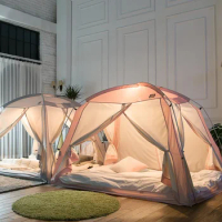 Automatic Mosquito Net Bed Tent with Warm Windproof Design - Perfect for Single Double Bed Indoor Camping in Winter