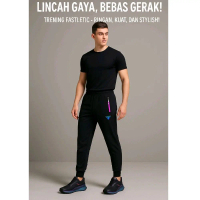 Trening Pria Joger dan Resleting SMP dan Dewasa Lembut Tebal Nyaman hitam Celana Panjang Keren Rib O