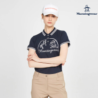 【Munsingwear】企鵝牌 女款藏青色日本製企鵝揮桿印花吸濕速乾短袖POLO衫 MLTT2A01