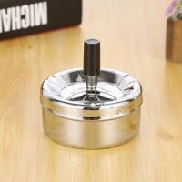 Smoking Accessories Stainless Steel Ashtray Round Push Down Cigarette Ashtray with Rotating Tray Ashtray Smoking Accessories Men