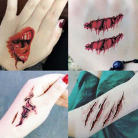 1Pcs Halloween Temporary Tattoo Sticker Waterproof Bloody Bat Spider Makeup Zombie Scar Tattoo Decor Wound Horror Blood Stickers