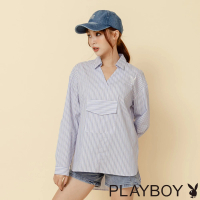 【PLAYBOY】趣味大口袋V領襯衫(藍色)