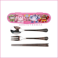 asdfkitty*POLI救援小英雄波力粉色餐具組-不鏽鋼湯匙筷子叉子附餐具盒-韓國製