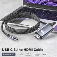 4K@60Hz USB C to HDTV-Compatible Cable Thunderbolt 4/3 Compatible Type C to HDTV Adapter for MacBook Air iPad Galaxy S23 S22