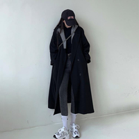 黑色風衣女中長款2021年秋冬新款寬鬆設計感撞色流行大衣外套日系 夏沐生活