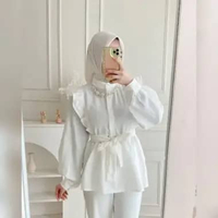 Baju Fuji Blouse Ruffle Premium Kemeja Atasan Wanita Crinkle Putih