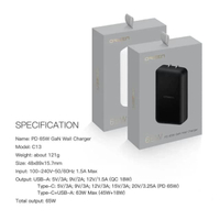 อแดปเตอร์ C13 GaN PD 65W GaN QC 3.0 ชาร์จเร็ว สีดำ