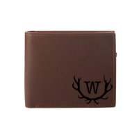 New Custom Name Corner Monogram Initial Mens Personalization Tri-Fold PU Leather Purse Custom Engraving Wallet Name Wallet
