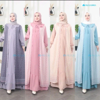 Gaun Muslimah Elegan dengan Renda dan Lengan Panjang Warna Lilac Pink Peach dan Biru Muda - Muslim C