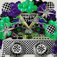 Monster Truck Birthday Party Decorations Racing Balloon Arch kit Large Wheel Checkered Balloon Honey