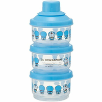 小禮堂 哆啦A夢 日製 圓形塑膠三層奶粉罐 透明奶粉罐 奶粉盒 分裝盒 零食盒 (藍 多圖)
