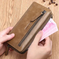 Men's Wallet Men's Long Zipper Leather Multi-function Wallet Retro Cowhide Clip Young Men's Handbags