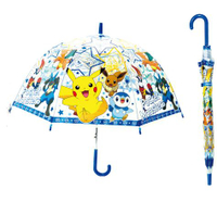 【日本J'S PLANNING】寶可夢透明雨傘 兒童自動傘 兒童長傘 雨傘 傘面55 cm 兒童雨具（藍色）