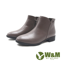 W&amp;M(女)質感銀釦V口內拉鍊低跟女靴 女鞋-灰色