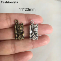 40 pcs - Fashionista Maneki Lucky Metal Cat Charms 11*23mm Antique Bronze Finish Lucky Cat,DIY Jewelry Findings