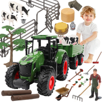 Farm Animal Tractor Toys Playset-16.5 Inches Tractor with Trailer FenceFarmerTreeCowFarm Toy Set for