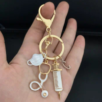 New Keychain Doctor Medical Tool Stethoscope Syringe Mask Key Ring Nurse Medical Student Gift Keychain Souvenir ,A-Z Letters