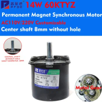 AC Motor 220V 14W 60KTYZ Permanent Magnetic Synchronism Motor Center Shaft 8mm 2.5/5/10/15rpm with Bracket Electric Bike Motor