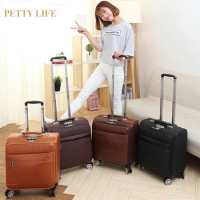 18 Inch Travel Expandable PU Luggage Bag Laptop Trolley Plane Suitcase With Wheels TSA Lock Check-in Case Valise Free Shipping