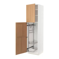 METOD 高櫃附清潔用品收納架, 白色/vedhamn 橡木, 60x60x220 公分