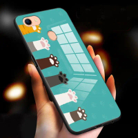 เคสกันกระแทกสำหรับ OPPO F5 F5 PLUS/A79/A75/F5YOUTH/A73 ลูกแมว คลื่น กระจกนิรภัยเคลือบเงา ฝาหลัง