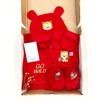 BEAR / TIGER SET HAMPERS BAJU MERAH / FULL SET LEO giftset lahiran kado bayi 1 bulan baju one month 
