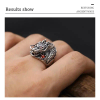【YY】berwarna perak Kepala Naga Personalisasi Dimasukkan Cincin Naga Vintage Cincin