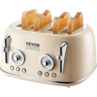 Brushed Stainless Steel Toaster, 4 Slice, 1650W 1.5'' Extra Wide Slots Toaster with Removable Crumb Tray 5 Browning Levels
