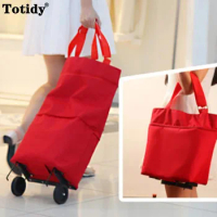 New Folding Shopping Pull Cart Trolley Bag On Wheels Vegetables Bag Foldable Shopping Bags Reusable Grocery Bags Food Organizer