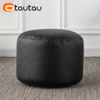 OTAUTAU Size M Big Round Faux Leather Ottoman Stool Beanbag Pouf Footstool Stuffed Bean Bag Footrest Floor Corner Seat Puff