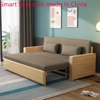 Solid wood sofa bed modern simple function folding three-section dual-purpose single three-person cloth sofa