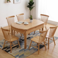 餐臺 餐桌 北歐全實木餐桌椅組合現代簡約可降餐桌家用小戶型方桌變圓餐桌