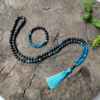 8mm Black Labradorite,Blue,Yoga Meditation Japa Mala,108 Beads Mala Necklace,Buddhist Prayer Bead,Charms Necklace Women Gift