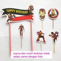 dekorasi kue cake topper satu set hiasan kue ulang tahun tema ironman / iron-man / iron man