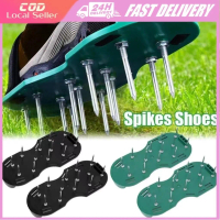 1Pair Garden Nail Shoes Yard Epoxy Aerating Shoes with 2Straps Lawn Loose Soil Shoes Yard Grass Cult